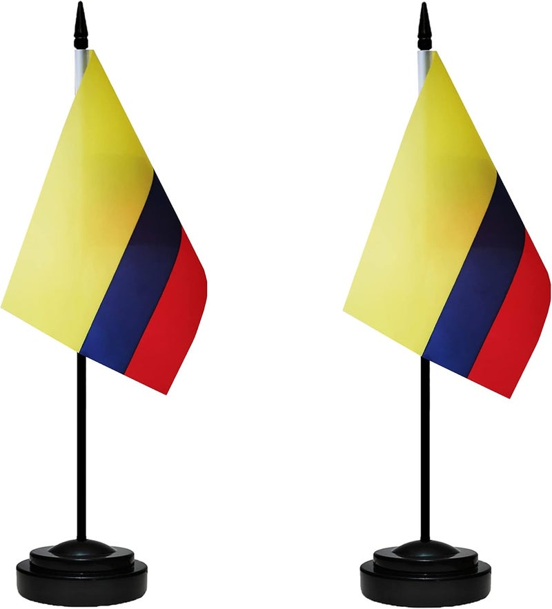 tibijoy Colombia Flags Colombian Desk Flags Set Small Mini Colombia Flags Table Flag with 13" Black Pole, Black Base and Spear Top, Miniature Colombian Deluxe Desktop Flag, Home Decoration, Office Decoration, Festival Celebrations(12 Pack ) - Image 2